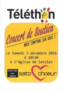 Concert soutien Téléthon 3 décembre 2016 Sato Choeur