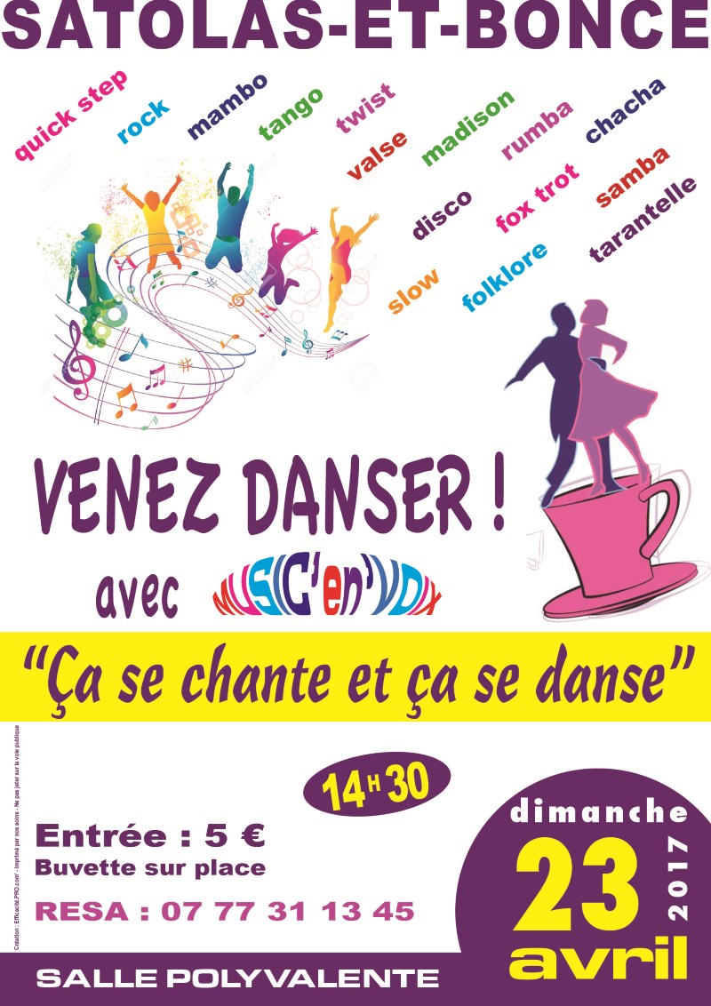 Association Music en Voix Poster soirée dansante 23 avril 2017