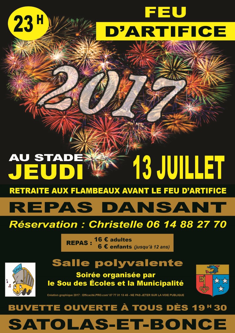 Affiche Feu d'artifice Satolas-et-Bonce juillet 2017