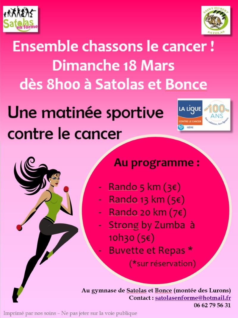 Association Satolas en Forme Chassons le cancer mars 2018