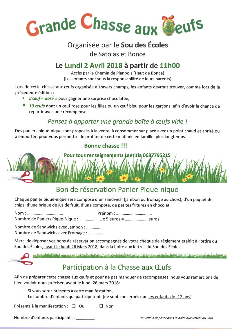 Formulaire 2018 chasse aux oeufs