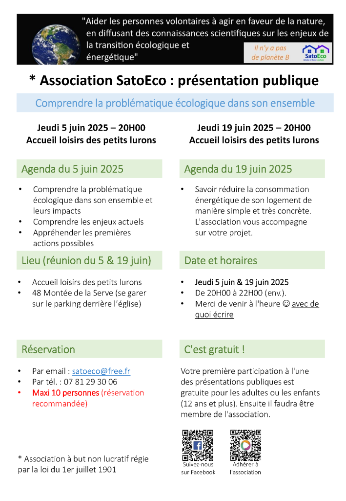 SatoEco Présentation 5 et 19 juin 2025